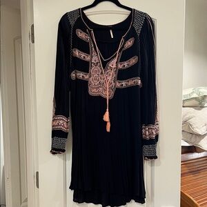 Free People Black and Pink Embroidered Dress